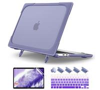 Batianda Shockproof Matte Case for M1 MacBook Air 13 Inch 2020 2019 2018 Model A2337 A2179 A1932 with Touch ID, Heavy Duty Hard Shell Case with Fold Kickstand & Keyboard Cover Skin, Lavender Gray