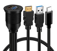 BATIGE USB 3.0 & Type C 3.1 & HDMI Male to Female Car USB C Flush Mount Extension Cable USB 3.0 Dash Mount for Car Truck Boat Motorcycle - 3ft