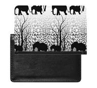 Batik Black White Tiger Skin Black Elephant Forest Silhouettes Women's Passport Protector, Men's Passport Protector, PU Travel Passport Protector for Women Men Worker 5.8 x 3.9 x 0.4 inch