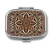 Batik Patterns Pill Box 2 Compartments Portable Travel Pill Case Mini Medicine Organizer for Pocket Purse Metal Waterproof Medicine Container Holder Vitamin Fish Oil
