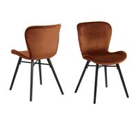 Batilda Copper Brown Velvet Fabric and Black Wooden Legs Dining Chair, Set Of 2