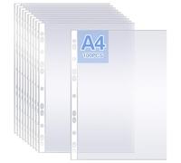 BATINO 100Pack Punched Pockets, A4 Clear Plastic Wallets 90 Micron Extra Strong Plastic Sleeves Clear Wallets Top Opening Poly Pocket Sheet Protectors for Ring Binder File Folders