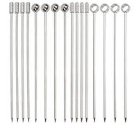 BATINO 16Pcs Metal Cocktail Sticks, Reusable Cocktail Sticks for Drinks Cocktail Picks Stick Stainless Steel Martini Picks, Reusable Metal Cocktail Skewers Olives Drink Picks - 4 Styles