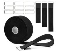 BATINO 5cm x 5m Heavy Duty Hook and Loop Straps with 20 Metal Buckles, Hook and Loop Straps, Free Cut Length, Reusable Nylon Securing Cord Ties for Organizer or Storage, Black