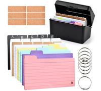 BATINO Index Card Box, Black Index Box with 230 Colourful Thickened Lined Index Cards, 15 Tabs, 6 Rings and 6 Stickers, for Travel, Learning, Notes, School, Office and Home