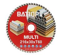BATIOPV Circular Saw Blade 216 x 30 mm TCT - Multi Material Cutting Blade for Metal, Wood & Plastic - 60 Tooth Precision Saw Blade Compatible with Bosch, Makita, DeWalt & More