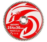 BATIOPV Circular Saw Blade 254 x 30 mm TCT - Multi Material Cutting Blade for Metal, Wood & Plastic - 60 Tooth Precision Saw Blade Compatible with Bosch, Makita, DeWalt & More