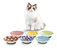 Batitie Ceramic Cat Bowls Cat Dishes - Fairy Tales Cat Bowl Set of 6 - Cat Feeding Bowls with Non Slip Mat - 5.75'' Shallow Wide Cat Food Plate Whisker Friendly - Microwave Dishwasher Safe - 8.5 oz
