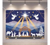 Batiyeer 10 x 8 ft Nativity Church Christmas Event Backdrop, Classic | Oversized Nativity Silhouette with Manger Scene, a Photography Prop and Must-have Backdrop, Christmas Holiday Season