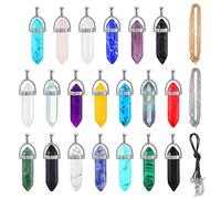 Batiyeer 40 Pieces Crystal Necklaces, Include 20 Hexagonal Pointed Chakra Pendant Bullet Shape Quartz Natural Hexagon Stone and Black Leather Silver Gold Alloy Chain