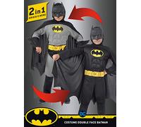 Batman 2-in-1 (Classic / Dark Knight) costume disguise boy official DC Comics (Size 3-4 years) with padded muscles
