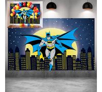 Batman Backdrop Party Decoration Cityscape for Photography Studio Props & Mask Birthday Party & Event Decorations Cake Table Window Curtain Picnic Mat (Blue)