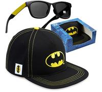 Batman Baseball Cap Sunglasses Set for Boys, Adjustable Summer Sun Hat 100% UV Shades, Kids Holiday Essentials, Boys Gifts (Black Batman)