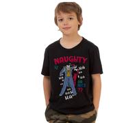 Batman Boy's Naughty Or Nice The Joker Cotton T-Shirt in Black | Size: 7-8 Years Batman Black 7-8 Years