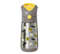 Batman by b.box 12 oz Insulated Kids Water Bottle: Keeps Drinks Cold up to 8 Hours, Warm up to 6 Hours. Triple Wall Stainless Steel Kids Drink Bottle w/Free Flow Silicone Straw Top
