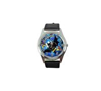 Batman Kids Quartz Round Watch Black Leather Band