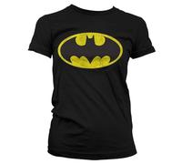 BATMAN Officially Licensed Distressed Logo Women T-Shirt (Black), Medium