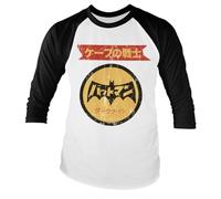 BATMAN Officially Licensed Japanese Retro Logo Baseball Long Sleeve T-Shirt (White-Black), Medium