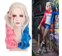 Batman Suicide Squad Harley Quinn Hot Sale Cosplay Wigs For Women Long Curly Heat Resistant Synthetic Wig Pink Blue Ponytail