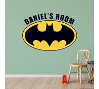 Batman™ Wall Sticker - Logo and Personalised Name Wall Decal DC Superhero Art (90cm Width x 60cm Height)
