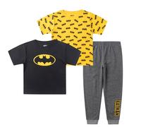 BATMAN Warner Bros 3 Piece Jogger Set for Boys, Short Sleeve Shirts and Sports Pants, Yellow, 4 Years