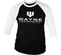 Batman Wayne Industries Logo Baseball 3/4 Sleeve Tee T-Shirt White-Black