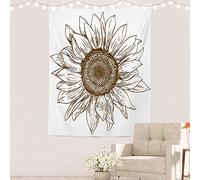 Batmerry Botanical Sunflower Tapestry, Antique Big Sunflower Isolated On White Wall Art Hanging Decoration Polyester Fiber White Ruffled Around for Dorm Room Bedroom Living Room, 59.1x39.4 inches