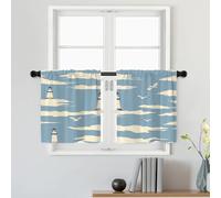 Batmerry Coastal Maritime Art Tier Curtains, Seaside Ocean Cafe Curtain Short Kitchen Drapes Small Valance For Bathroom, 2 Pack 26X24 Inches