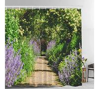 Batmerry European Flowers Scenery Garden Decoration Shower Curtain, Honeysuckle Arch Sunny Day English Country Decor Shower Curtain for Shower Stall Bathroom Waterproof of Standard Size 72x72 Inch
