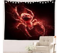 Batmerry Flame Red Spider Queen Ember Web Tapestry, Fiery Spider On Web Red And Black Wall Art Hanging Decor Polyester Fiber White Ruffled Around for Dorm Room Bedroom Living Room, 39.1x59.1 inches