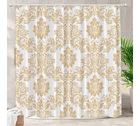 Batmerry Floral Modern Antique Decorative Shower Curtain, Beige Royal Floral Pattern Baroque Damask Graphic Modern Cute Long Wide with Rust Proof Grommets for Bathroom Waterproof Washable