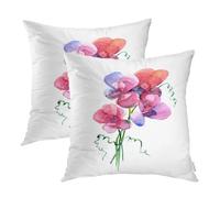 Batmerry Flower Pillow Cover 18x18 Inch Set of 2, Floral with Sweet Pea Flowers Watercolor Painting Nature Double Sided Square Pillow Cases Pillowcase Sofa Cushion