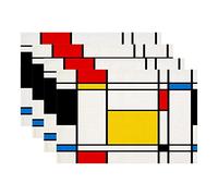 Batmerry Geometric Decorative Place Mats, Abstract Art Style Illustration White Colorful Squares Decorative Place Mats for Dining/Kitchen Table,Waterproof Washable Indoor Outdoor Dinner Table Mats