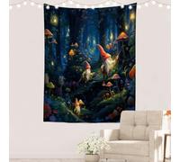 Batmerry Gnomes Vibrant Tapestry, Gnomes Elves Forest Dreams Nature Wall Art Hanging Decoration Polyester Fiber White Ruffled Around for Dorm Room Bedroom Living Room, 82.7x59.1 inches