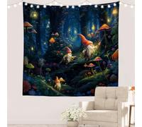 Batmerry Gnomes Vibrant Tapestry, Gnomes Elves Forest Dreams Nature Wall Art Hanging Decoration Polyester Fiber White Ruffled Around for Dorm Room Bedroom Living Room, 59.1x59.1 inches