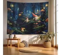 Batmerry Gnomes Vibrant Tapestry, Gnomes Elves Forest Dreams Nature Wall Art Hanging Decoration Polyester Fiber White Ruffled Around for Dorm Room Bedroom Living Room, 59.1x82.7 inches