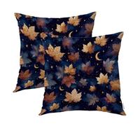 Batmerry Golden Maple Leaves Outdoor Throw Pillow Covers, Twilight Sky Moon Stars Indoor Pillows Digital Printing Water Resistant Linen for Couch Sofa Bed Invisible Zipper 18X18 In