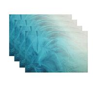 Batmerry Green Turquoise Placemats, Peacock Feather Pattern in Teal and White Woven Burlap - Modern Placemats for Dining Table, Kitchen, Round Table, Farmhouse, Wedding, Outdoor, Indoor - Set of 4