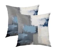 Batmerry Navy Blue Throw Pillows, Blue Pillow Covers Light Blue Pillow Covers Grey Couch Covers White Throw Digital Printing Linen Fabric for Couch Sofa Bed Invisible Zipper 22X22 in(Set of 2) 0
