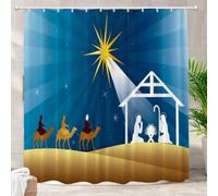 Batmerry Night Christmas Star Decorative Shower Curtain - Bethlehem Scene With Wise Men, Bible Theme - Long Wide Waterproof Washable for Bathroom