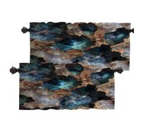 Batmerry Petrified Bone Copper Oxidation Thermal Insulated Valances For Windows,Blue Brown Cracked Stone Kitchen Curtains Valances Set Blackout Short Valance For Bathroom, 2 Pack 52X18 Inches