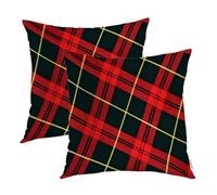Batmerry Plaid Red Black Decorative Pillow Covers, 22 x 22 Inch Retro Green Red Scottish Plaid Tartan Pattern Double Sided Throw Pillow Covers Sofa Cushion Cover Square 22 Inches(Set of 2)