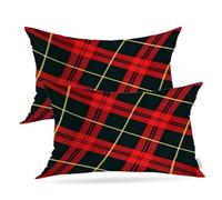 Batmerry Plaid Red Black Decorative Pillow Covers, Retro Green Red Scottish Plaid Tartan Pattern Double Sided Throw Pillow Covers Sofa Cushion Cover Lumbar 12 x 20 Inches(Set of 2)