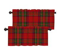 Batmerry Red Checkered Valance Curtains, Clan Stewart Scottish Royal Red Tartan Plaid Window Treatment Kitchen Valances Multilayer Polyester Blackout for Living Room/Bathroom, 2 Pack 52x18 inches