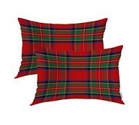 Batmerry Royal Stewart Tartan Pillowcases,Classic Red Scottish Plaid Green Decorative Bed Pillowcases Digital Printing Blended Fabric Bedroom Set Hidden Zipper on Short Side 20X26 In