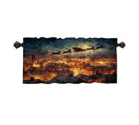 Batmerry Santa'S Flight Glowing Village Thermal Insulated Valances For Windows,Reindeer Pull Sleigh Over Town Kitchen Curtains And Valances Set Blackout Short Valance For Bathroom, 52X18 Inches