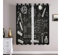 Batmerry Science Experiments Laboratory Equipment Bedroom Blackout Curtains, Chemical Symbols Physics Concepts Grommet Long Drapes Thermal Insulated Curtains, Set of 2 Panels, 52x63 inches