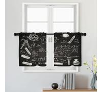 Batmerry Science Experiments Laboratory Equipment Tier Curtains, Chemical Symbols Physics Concepts Cafe Curtain Short Kitchen Drapes Small Valance For Bathroom, 2 Pack 26X24 Inches
