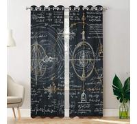 Batmerry Scientific Formulas Vintage Drawings Bedroom Blackout Curtains, Physics Concepts Hand Drawn Diagrams Grommet Long Drapes Thermal Insulated Curtains, Set of 2 Panels, 52x84 inches