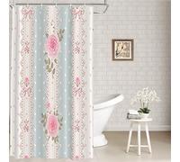 Batmerry Shabby Chic Roses Decor Shower Curtain,Vintage Floral Stripes Polka Dot Laces Bathroom Decor Polyester Fiber Plastic Rings Quick-Drying Waterproof for Bathtubs/Bathroom, 72x36 inches